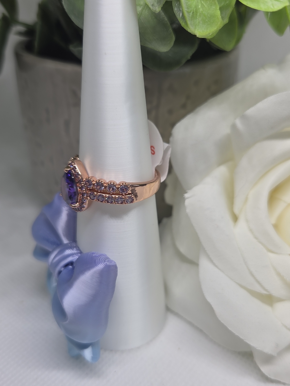 BP Teardrop Amethyst CZ on Rose Gold Setting - Picture 2 of 2